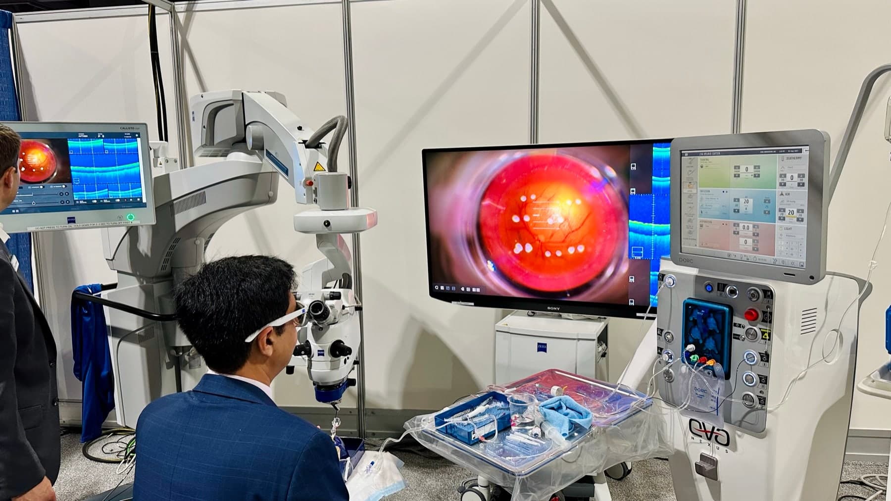 Retinal surgical imaging equipment during a clinical demonstration